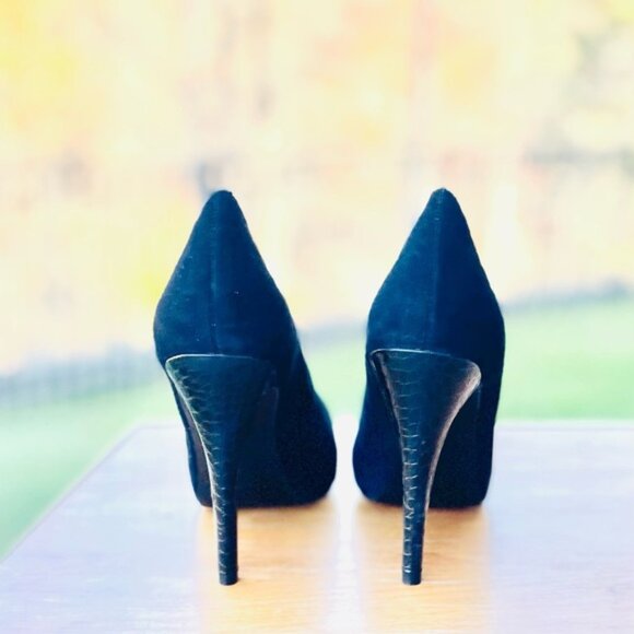 CURATIONS Black Suede Croc Embossed Cap Toe Stiletto Heels Size 8.5 - Picture 7 of 9
